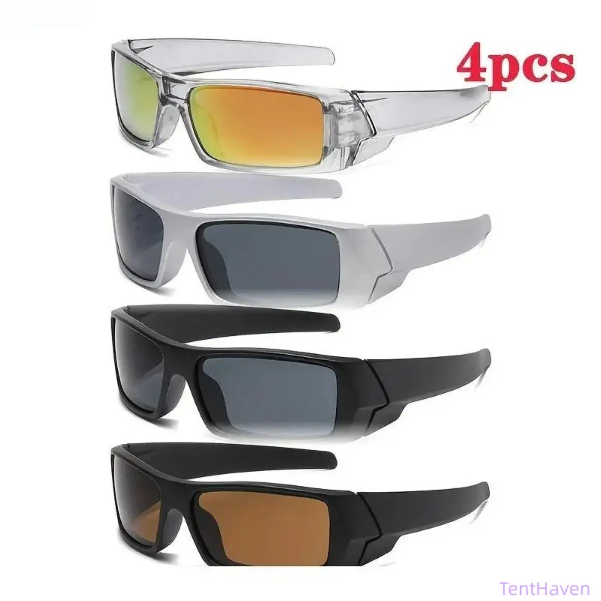 4 Pack Unisex Lightweight Sports Sunglasses, Nylon Wraparound Frame, HD UV400 Protection, Windproof Anti‑Dust Sport Shades, Fashion Accessory for Cycling Driving Outdoor Activities