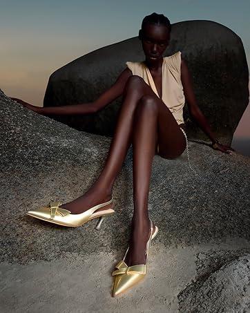 Coutgo Women's Bow Tie Heeled Sandals Chunky Heels One Strap Satin Ankle Buckle Dress Wedding Shoes