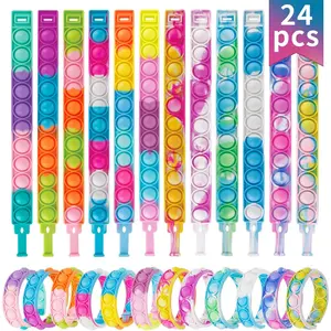 Pop Bracelets Fidget Toys Bulk 24 Pack Party Favors for Kids Pop Fidget Bracelet Fidget Toy Fidgets for Classroom Prizes End of Year Student Gifts from Teacher Birthday Goodie Bag Stuffersfidget toys