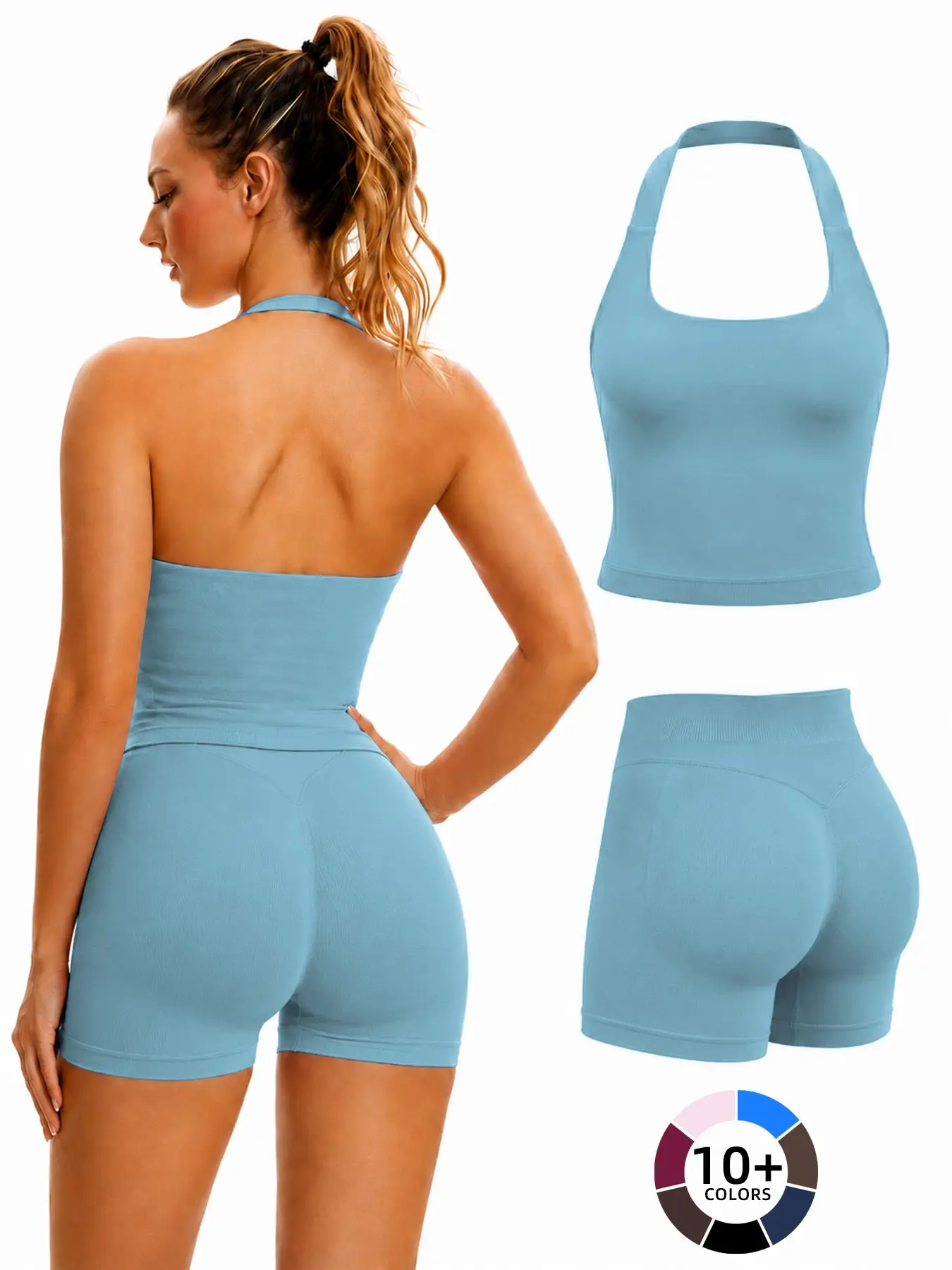 Women's Plain Tank Top + High Waist Shorts Sport Set, Activewear Workout Set, Breathable Quick-Dry Workout Clothes, Yoga Gym Running Apparel, Summer Fitness Gear