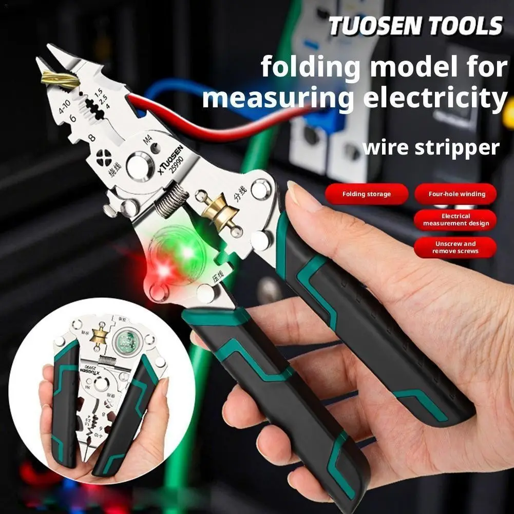 Foldable Wire Stripper, Voltage Tester, Cable Cutter, Crimping Pliers, Multi-Function Electrician Tool, Versatile Wiring Aid, Hand Tools