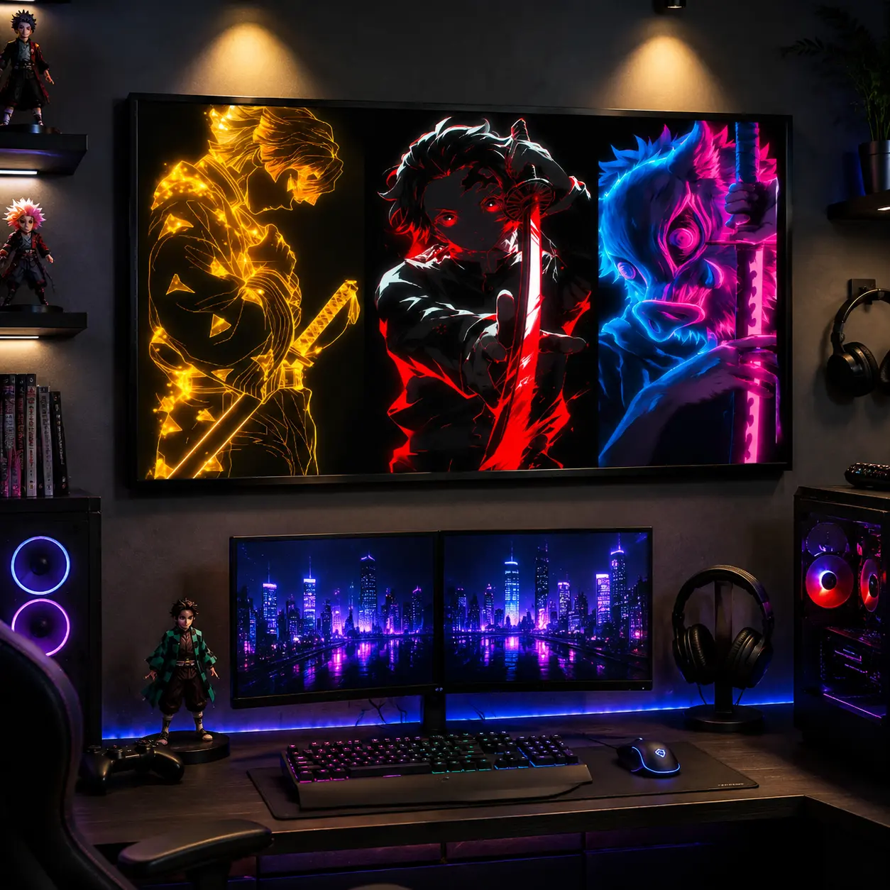 Demon Slayer Trio Anime Canvas Poster, Tanjiro Zenitsu Inosuke Japanese Manga Wall Art Print, Action Room Decor for Bedroom Dorm Gaming Room, Anime Fan Boyfriend Holiday Gift