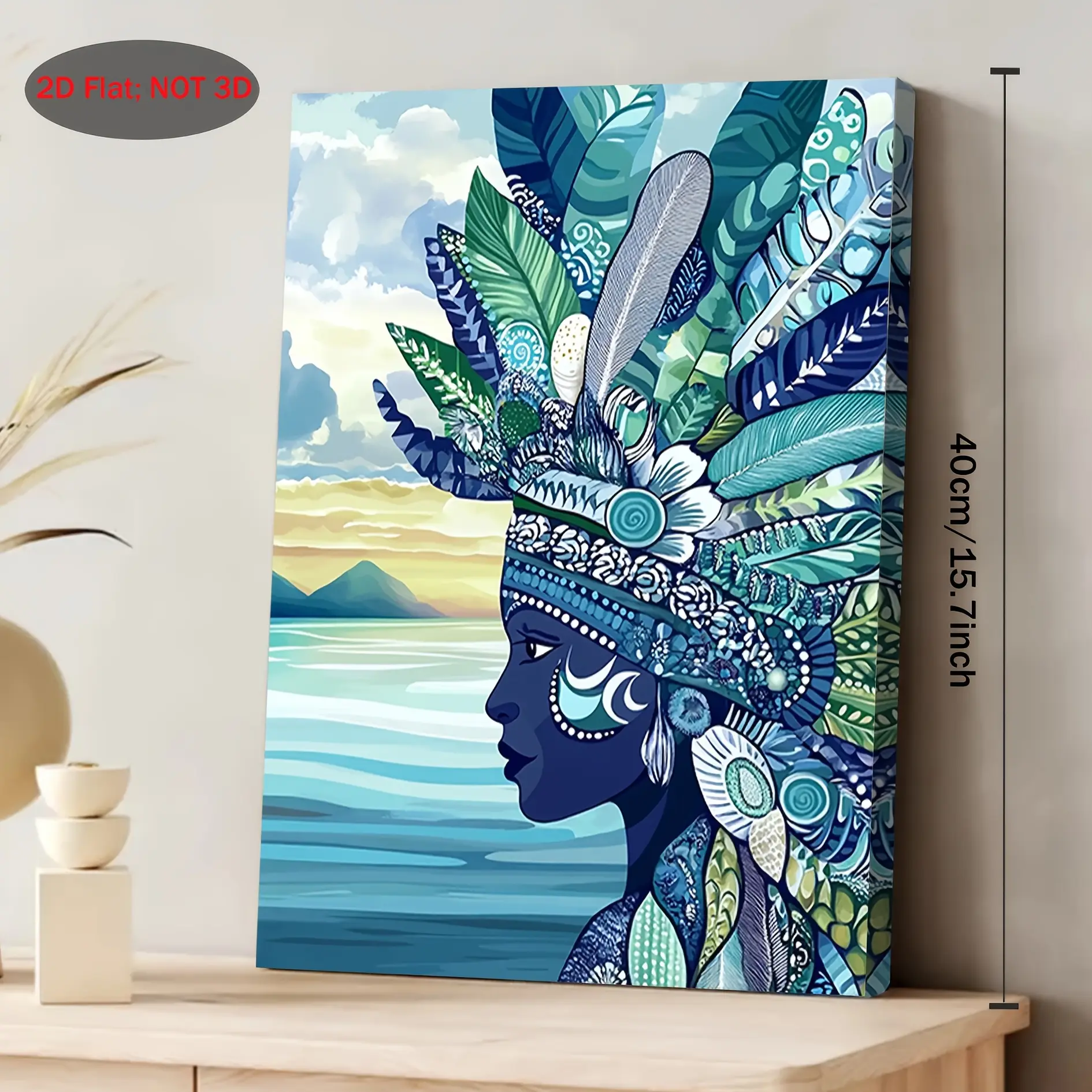 Torres Strait Islander Dali Headdress Art Print, 2D Flat Design - Vibrant Melanesian Aboriginal Wall Decor, 11.8x 15.7inch Wrapped Canvas Painting, Vintage Classic Art Style Wall Art for Living Room, Bedroom, Kitchen, and Bathroom, Holiday and Family Gift