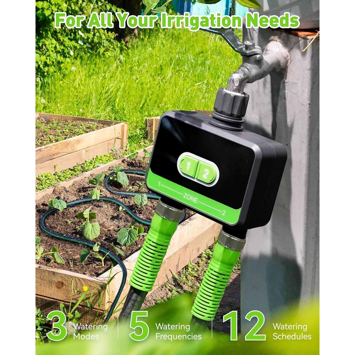 WiFi Water Timer for Garden Hose, 2-Zone  Sprinkler Timer, WiFi Irrigation Controller, Automatic Watering System for Lawns and Yard