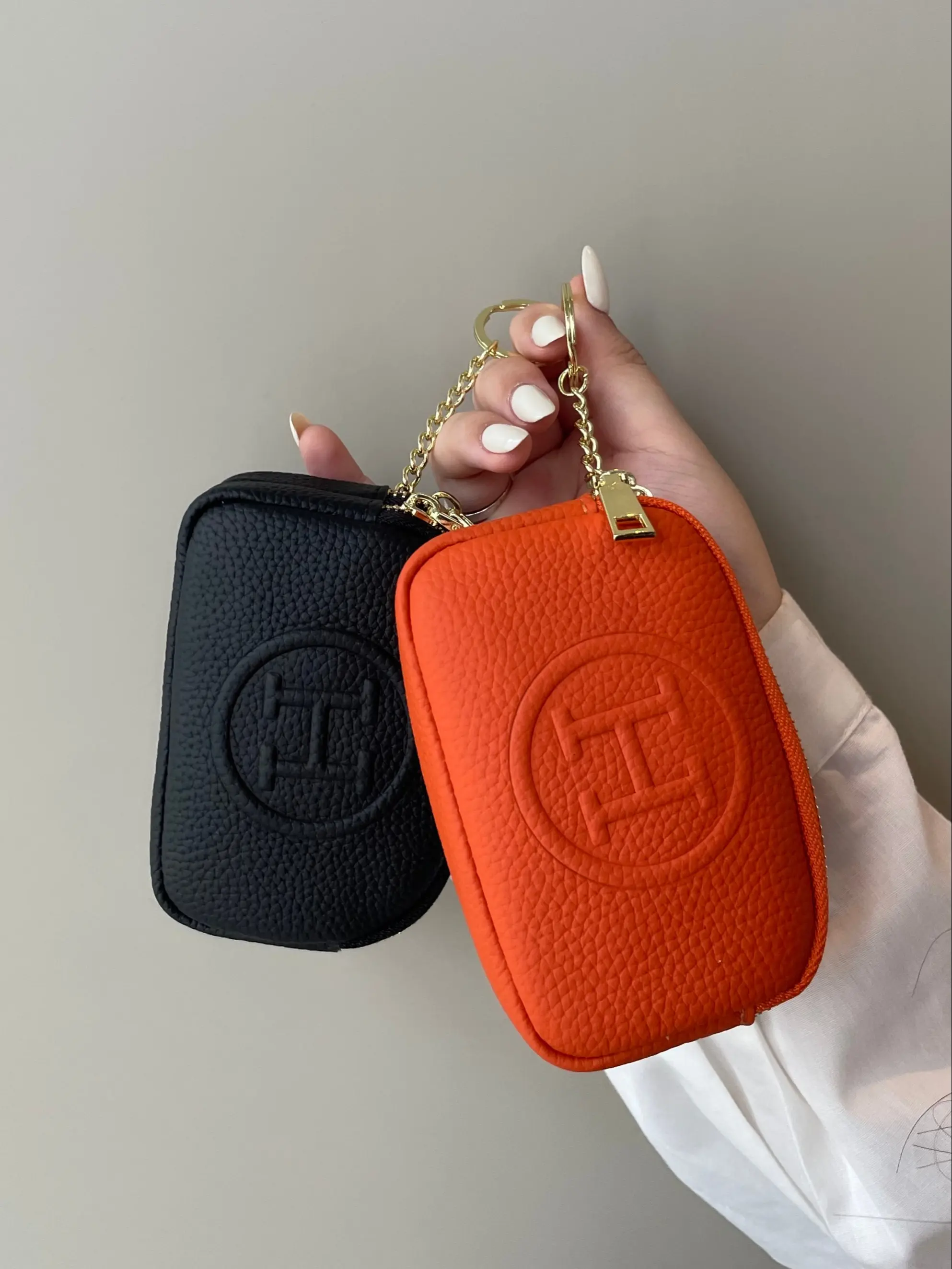 Litchi Texture Dual Zipper Coin Purse for Women, Simple Letter Press Mini Card Holder, Multi-Function Key Ring, Portable Small Bag