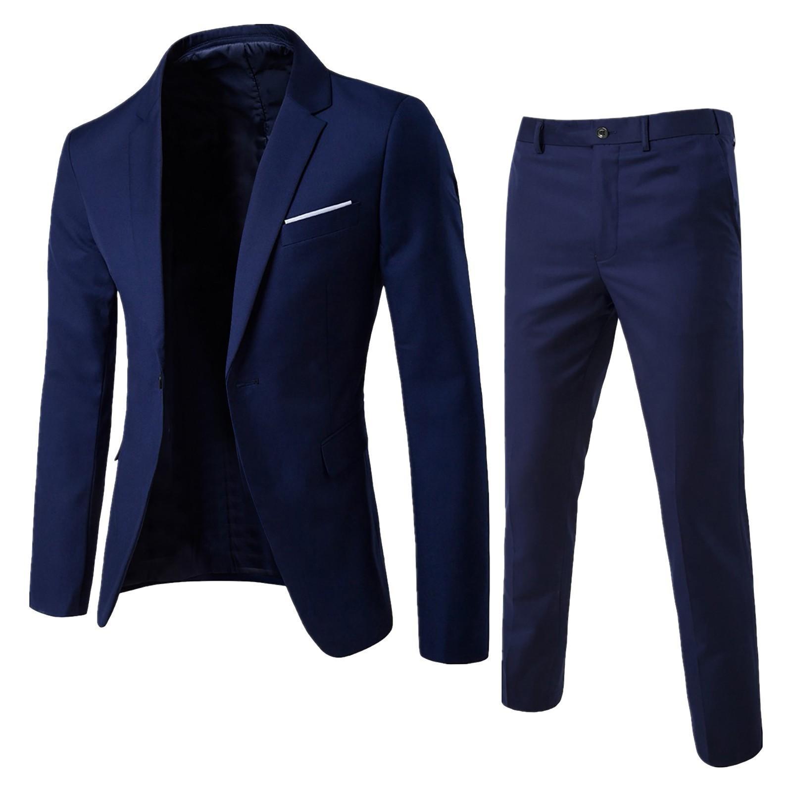 Men's Korean-style slim-fit two-piece suit, with simple lines, wrinkle-resistant and comfortable, suitable formal business occasions, and an ideal choice weddings/groom banquets