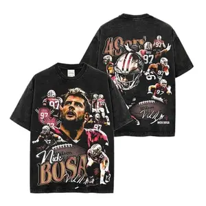 NICK BOSA 97 Acid Washed Lightweight 100% Cotton T-Shirt Smaller Bear Shirt The 49ers Sunday Football Game Day Outfit Tee Vintage Sports Fan Apparel Unisex Streetwear Gift for Football Fans
