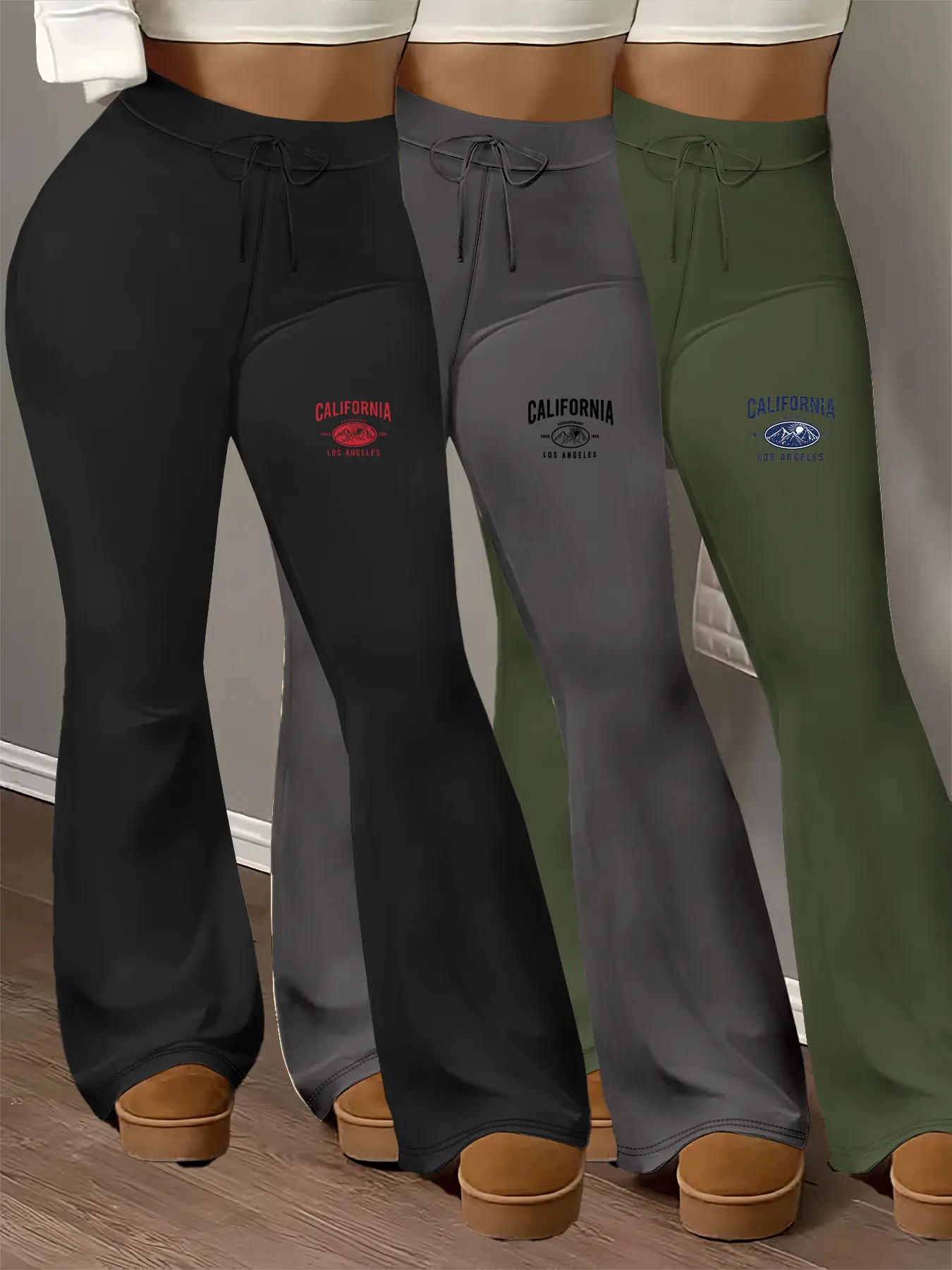 3-pack California Los Angeles American West Coast Vintage Sporty Fashion Plus Size Women's Pants All-Season Fashionable Flared Pants