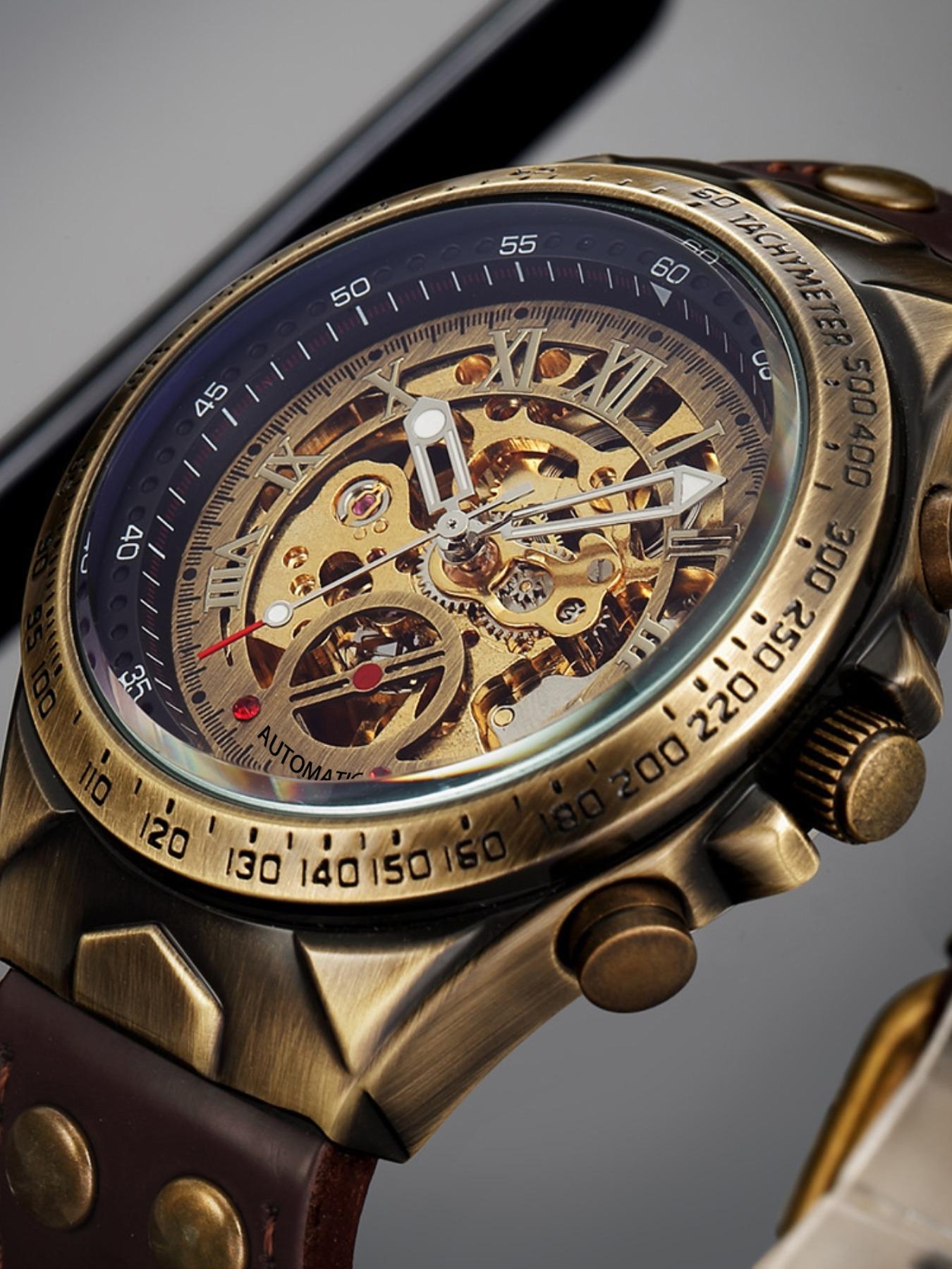 Men's Vintage Mechanical Watch, Fashion Skeleton Automatic Watch for Party, Daily Clothing Decor, Trendy All-match & Exquisite Watch for Gift with Box, Self Winding Watches Men's Vintage Mechanical Watch, Fashion Skeleton Automatic Watch for Party, Daily Clothing Decor, Trendy All-match & Exquisite Watch for Gift with Box, Self Winding Watches