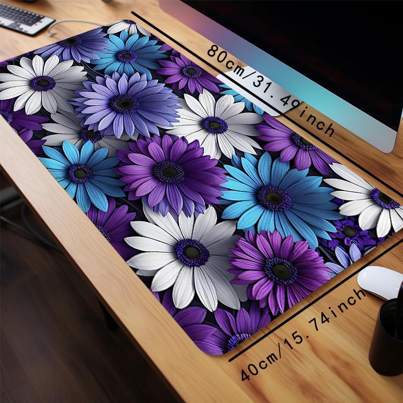 Daisy Floral Pattern Mouse Pad, Rectangle Gaming Mouse Pad with Rubber Base, Office Desk Keyboard Mat for Home Office, Desktop Accessory