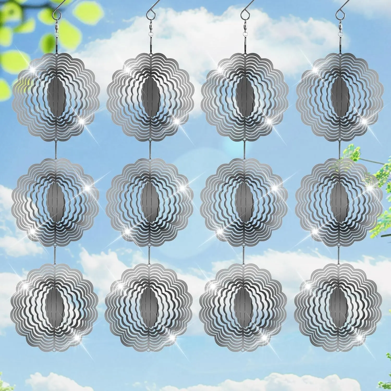 Stainless Steel Bird Deterrents for Outside Patio, Reflective Bird Scare Devices 3D Wind Spinners Outdoor Decor, Woodpecker Deterrent Bird Reflectors to Keep Pigeon Crow Away House Yard Window Porch