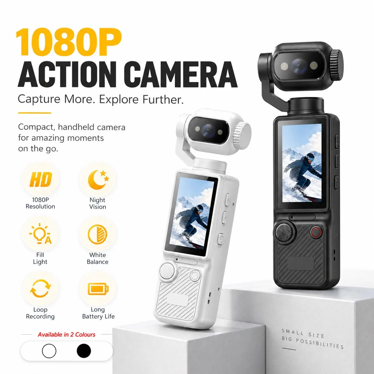 1080P Mini Action Camera, Portable Vlogging Camera, Pocket Vlogging Camera for Travel & Outdoor Sports, Night Vision, LED Fill Light, Loop Recording, Long Battery Life