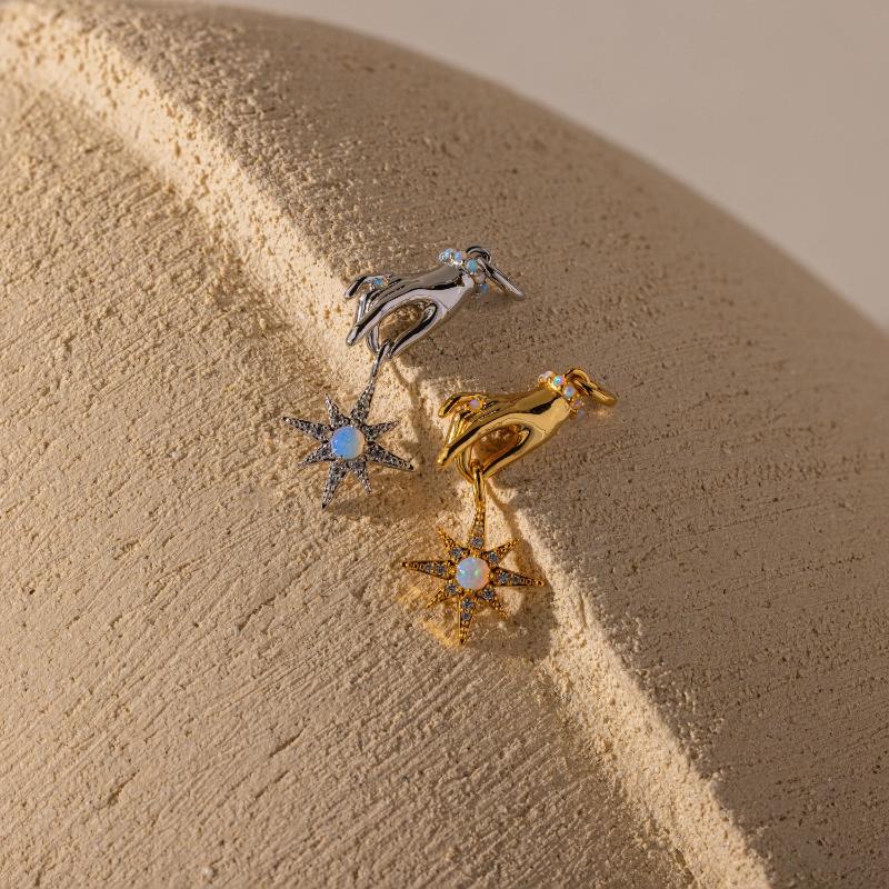 Star Opal Hand Charm by Caitlyn Minimalist - Dangling Opal Birthstone Charm for Necklaces - Celestial Jewelry - Best Friend Gift.