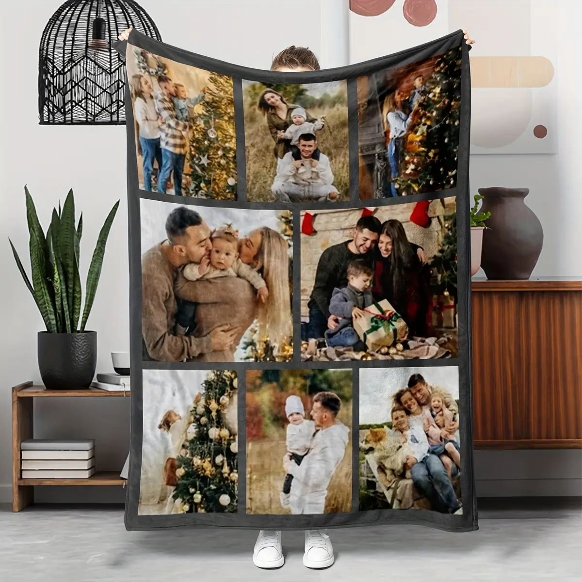 1 custom photo Christmas blanket, a gift for dad, mom, grandparents, or sisters,Tree,Personalized,warm,flannel,Oogie,digital,print
