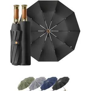 Large 45/50 Inch Umbrellas for rain Strong10 Ribs Fiberglass Windproof Wabig Compact Folding Travel Thick Wood handle