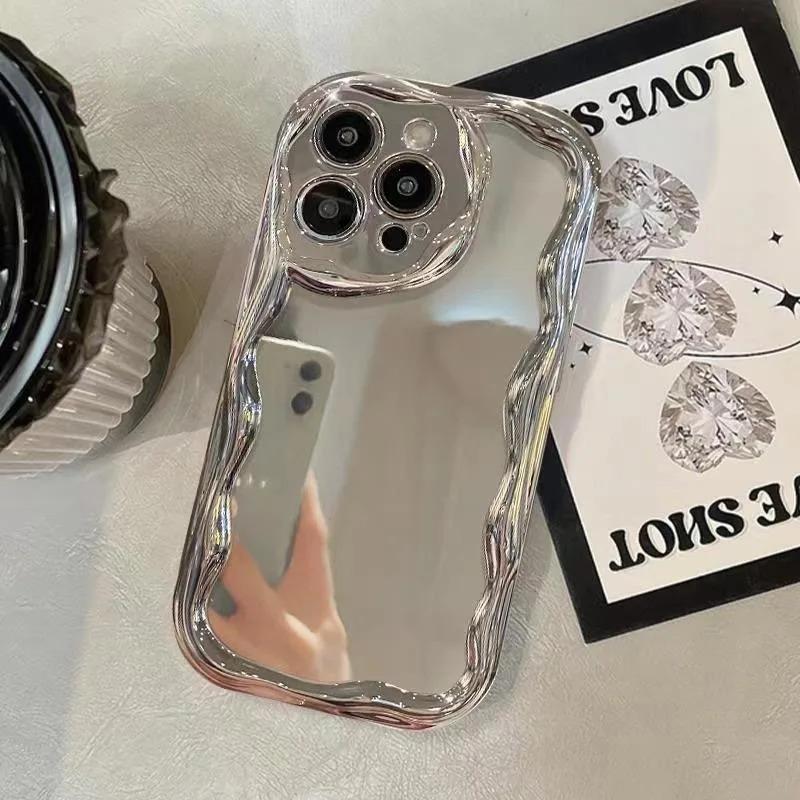 luxury plating makeup mirror case for iPhone 17Air 17 16 15 14 13 Pro Max 13 Pro 12 11 X Xs Max iPhone 15 / 15 Plus / 15 Pro / 15 Pro Max  electroplating silver soft shockproof phone cover