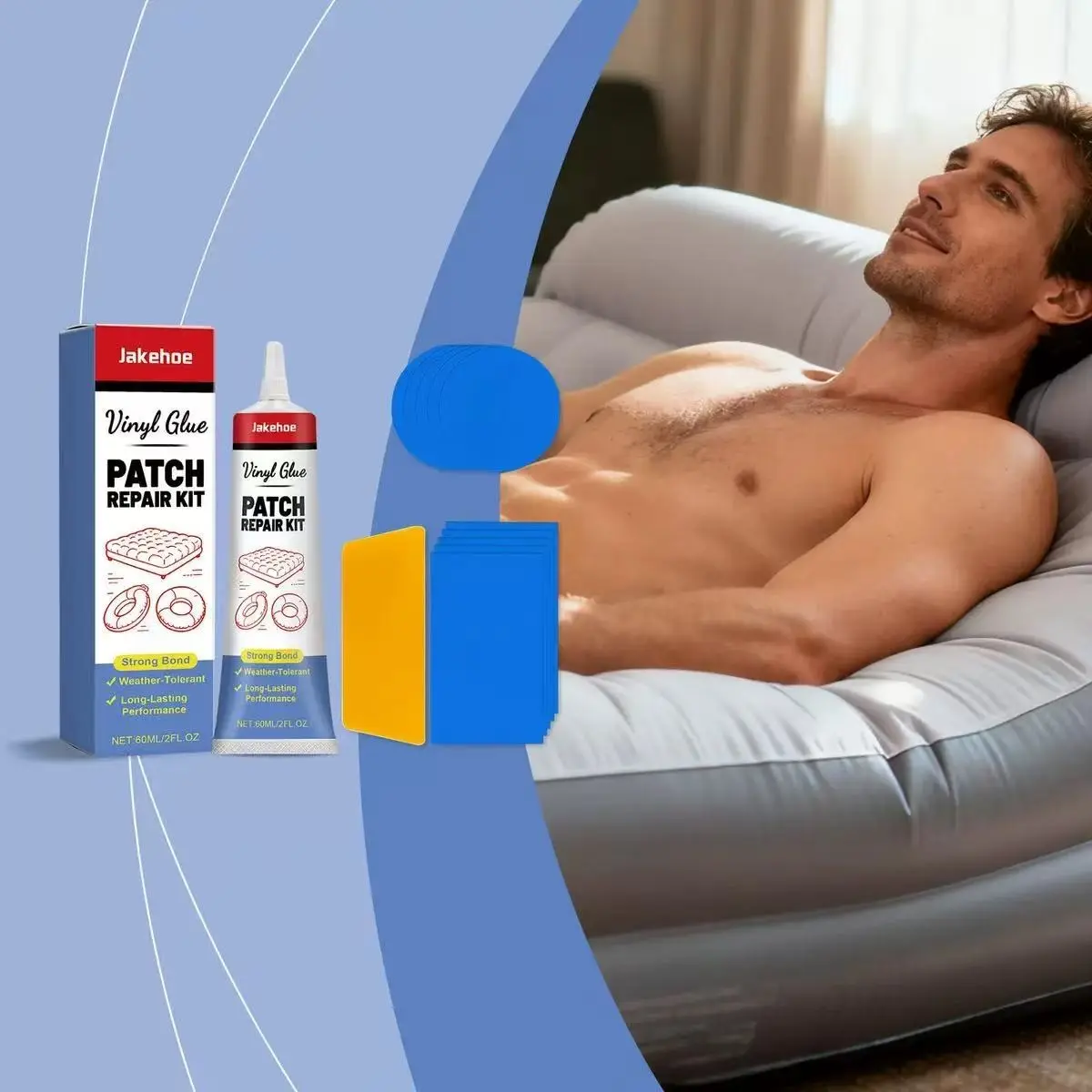 Jakehoe Inflatable Mattress Repair Kit, Outdoor Camping Sleeping Pad Patch Set, Convenient Glue for Inflatable Bed Gaps, Easy-To-Use Repair Tools