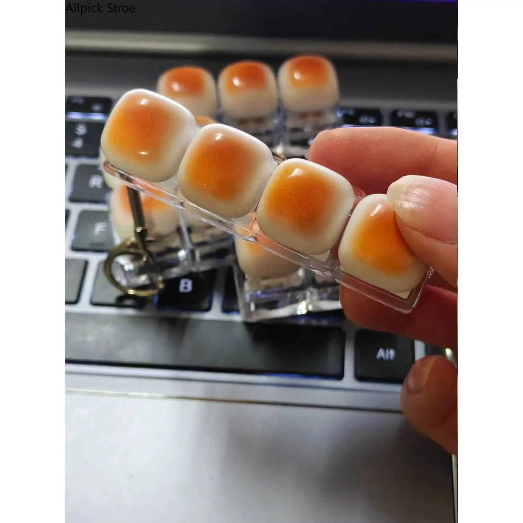 Novelty Caramel Bread Portable Keychain Charms & Twillies, Mechanical Keyboard Fidget Clicker, Stress Relief Toy, Desktop Decor & Phone Charm