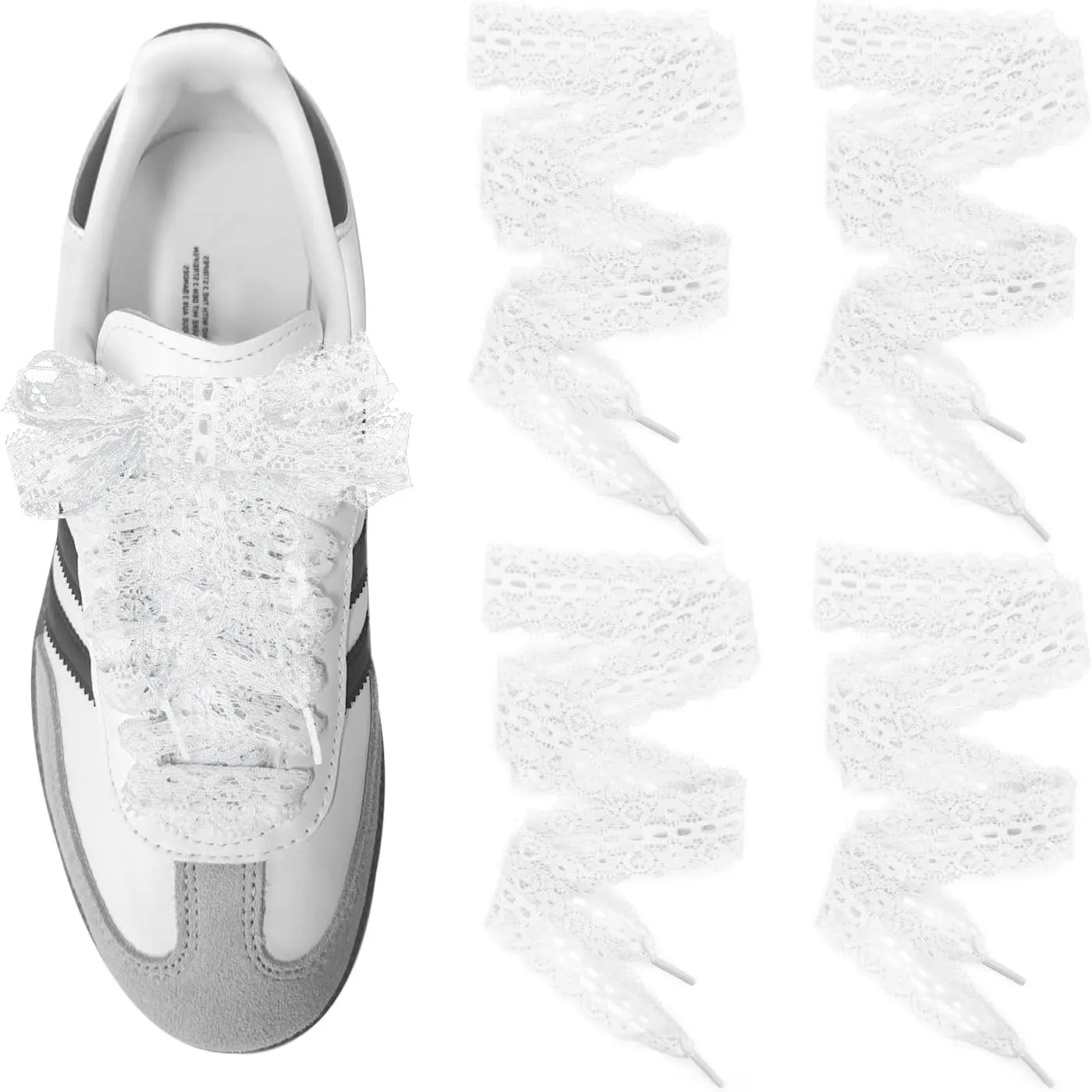 2 Pairs 3cm Wide Lace Shoelaces for Sneakers, Flat Fancy Lacy Shoe Laces for Women and Girls Casual Shoes