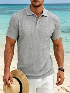 Multi-color available new summer tropical classic smart casual men's textured short sleeve polo shirt, premium texture, breathable, stretchy and loose lapel short sleeve, trendy men's clothing for business casual, daily commute, dating and vacation.