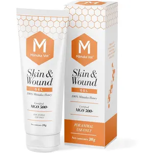 Skin & Wound Gel, 500+ MGO Medical Grade Manuka Honey, Rapid Healing & Skin Repair Treatment for Dogs, Horses and Cats, 0.71oz (20g) Tube