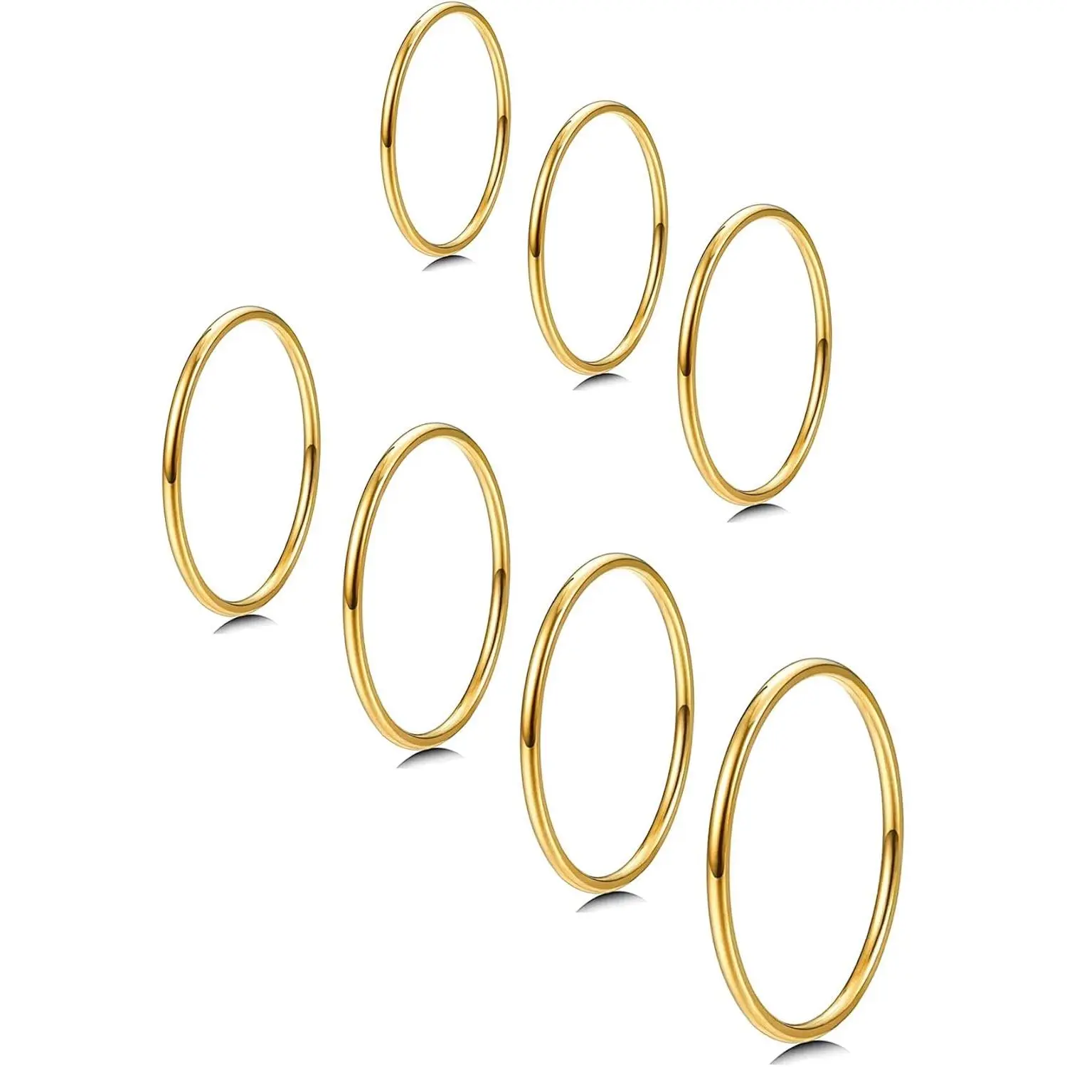 1mm Stainless Steel Stacking Rings for Women | Thin 14K Gold Plated Band Rings | Stackable Knuckle Rings Thumb Pinky Midi Rings | Comfort-Fit Size 3/4/5/6/7/8/9