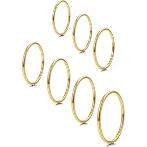 1mm Stainless Steel Stacking Rings for Women | Thin 14K Gold Plated Band Rings | Stackable Knuckle Rings Thumb Pinky Midi Rings | Comfort-Fit Size 3/4/5/6/7/8/9