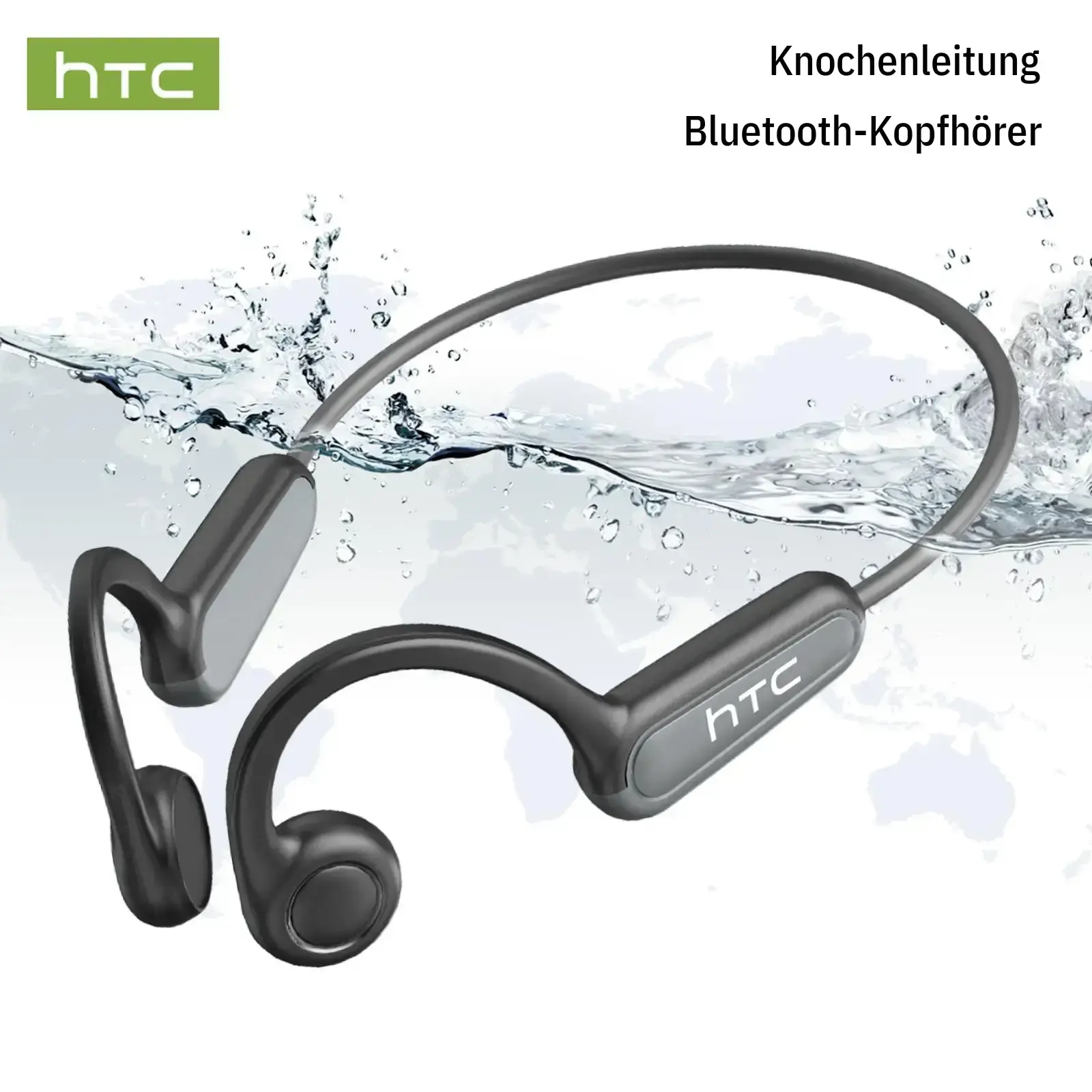 HTC NE66 open ear bone conduction headphones, wireless Bluetooth 5.4 sports design with built in HD microphone, 8 hours of playback, water resistant, ultra lightweight, and stable fit for running, gym training, and exercise.