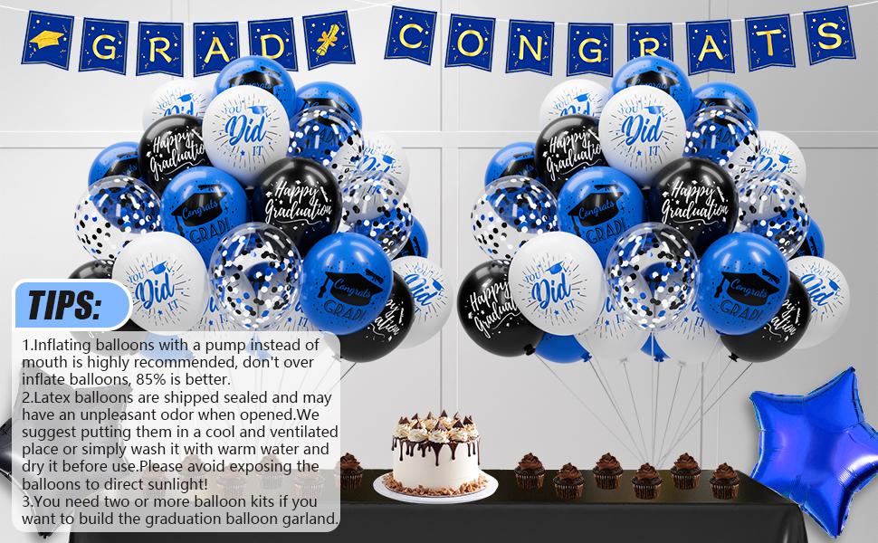78 Pack Blue and Black Graduation Balloons Class of 2026 Graduation Decorations - 12 Inch Royal Blue White Congrats Grad Balloons with Ribbons, 2026 Grad Party Decorations for College, High School