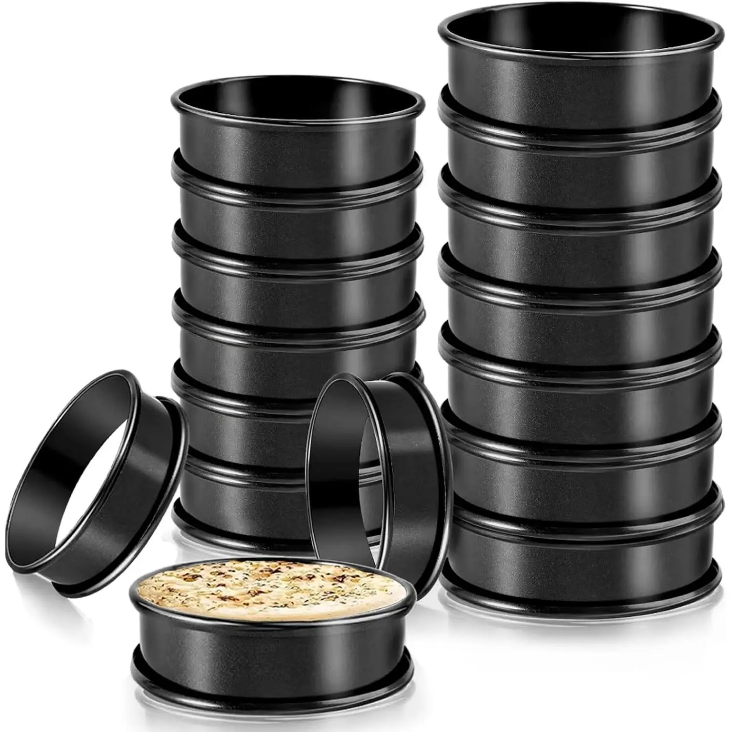 16Pack Nonstick Crumpet Rings, 2 Sizes 4 Inch & 3.3 Inch Food-Grade Stainless Steel English Muffin Tart Rings, Convenient Bakery Ring Mold for Homemade Baking