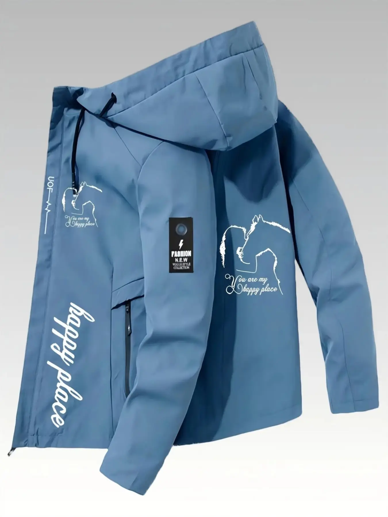 Unisex Knight Print Zipper Hooded Windbreaker Jacket, Full-Zip Outerwear with Pockets, Spring & Fall Outdoor Gear