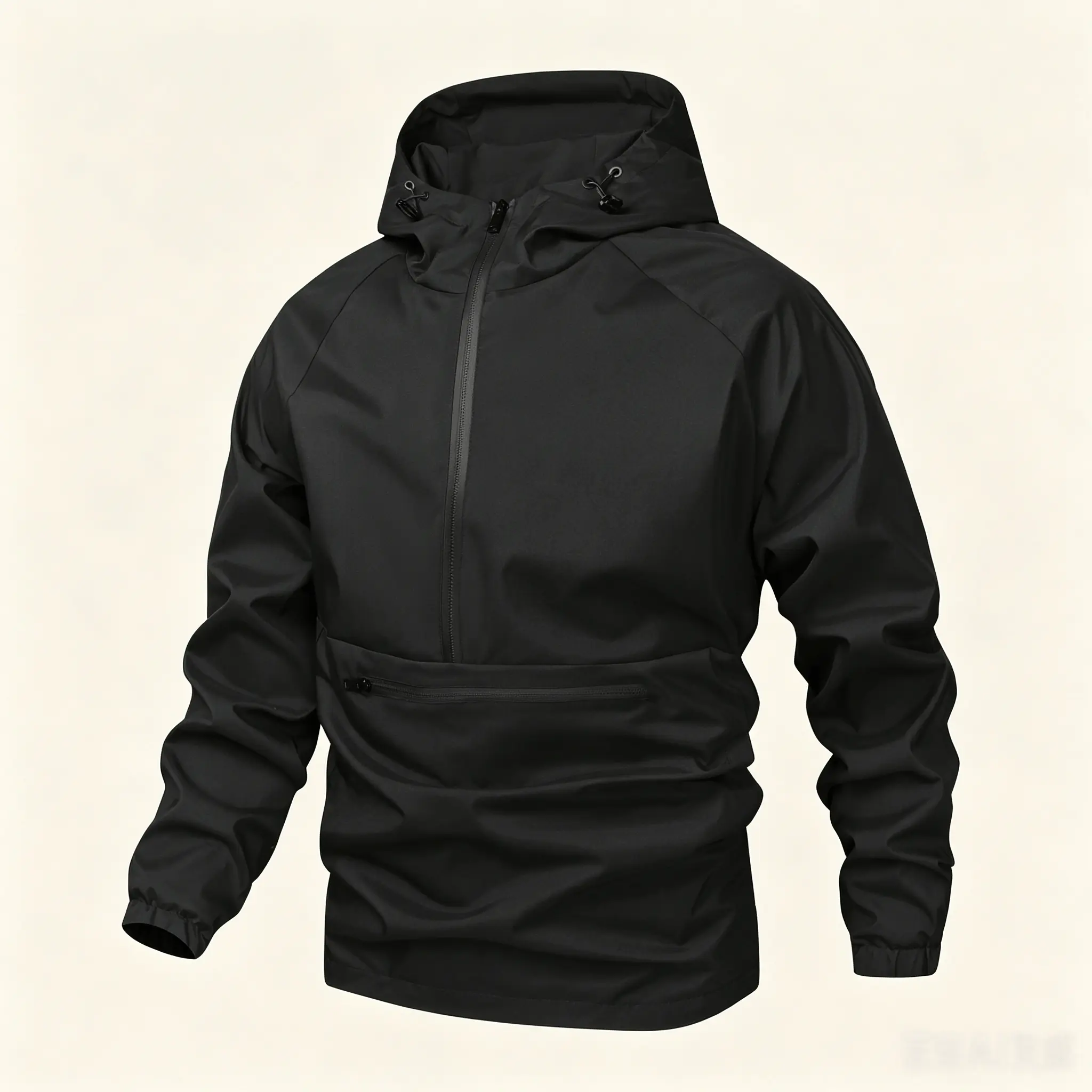 Men's Leopard Print Polyester Anorak - Water-Resistant Half-Zip Mock Neck Hooded Windbreaker with Large Front Kangaroo Pocket, Adult Athletic Outerwear, Premium Outdoor Apparel, Sporty Chic Activewear Coat for Hiking Camping, Clothes, Casual, Slim-Fit, Ou