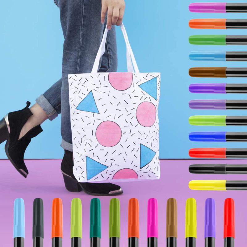 Fabric Markers Permanent For Clothes, 24 Colors Fabric Pens - Waterproof & Machine Washable, No Bleed Pens for T-Shirt, Canvas Shoes, Bags, Pillowcase, Fine Tip Clothing Markers for Laundry Marker, Drawing Markers
