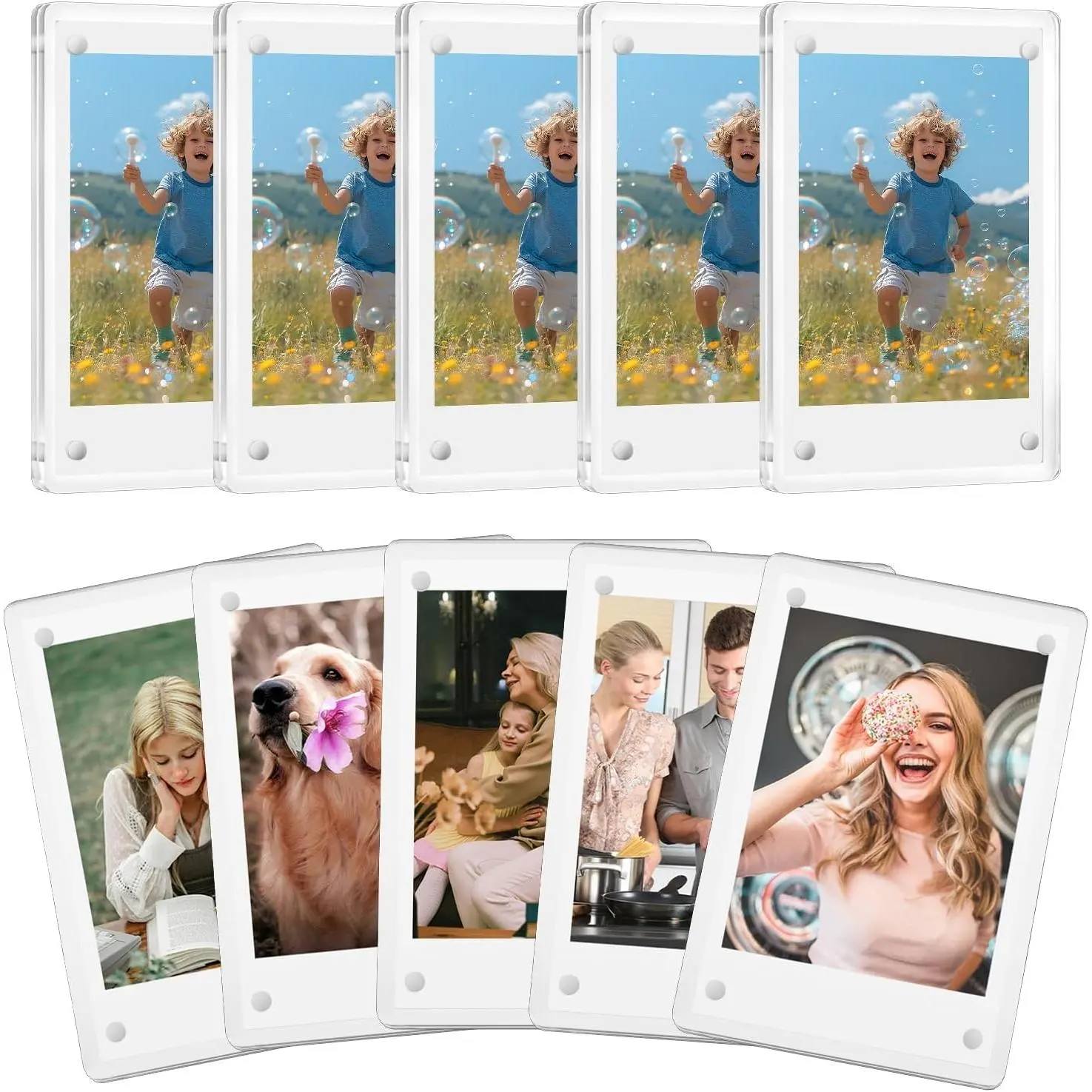 10 Pack Clear Acrylic Magnetic Polaroid Picture Frames, 2.36 x 3.54 Inch Mini Frames for Instax Instant Photos, Perfect for Refrigerator Display