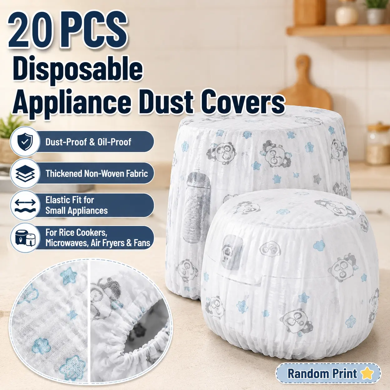 20PCS Extra Large Appliance Dust Covers, Reusable Style Non Woven Protective Covers with Elastic Edge, Cute Cartoon Printed Kitchen Appliance Sleeves for Rice Cooker, Air Fryer, Microwave, Toaster and Coffee Machine, Waterproof Oil Resistant Design