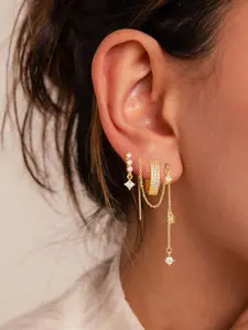Three-Layer Chain Earrings Set, Hypoallergenic Women's Ear Studs, Waterproof Earring Pins, Holiday Gift Friday Christmas