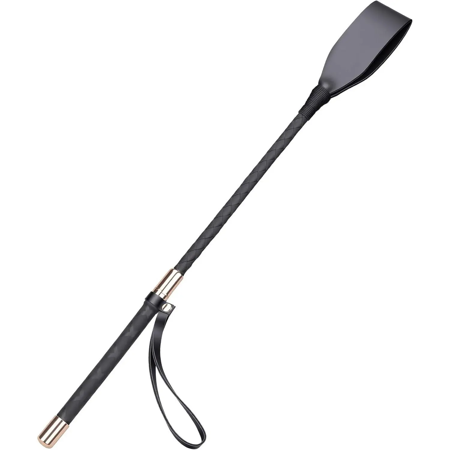 18-Inch PU Leather Equestrian Riding Crop, Black with Double Slapper & Non-Slip Handle, Unisex Horse Training Whip, Durable Equestrian Supplies, Durable Double Slapper