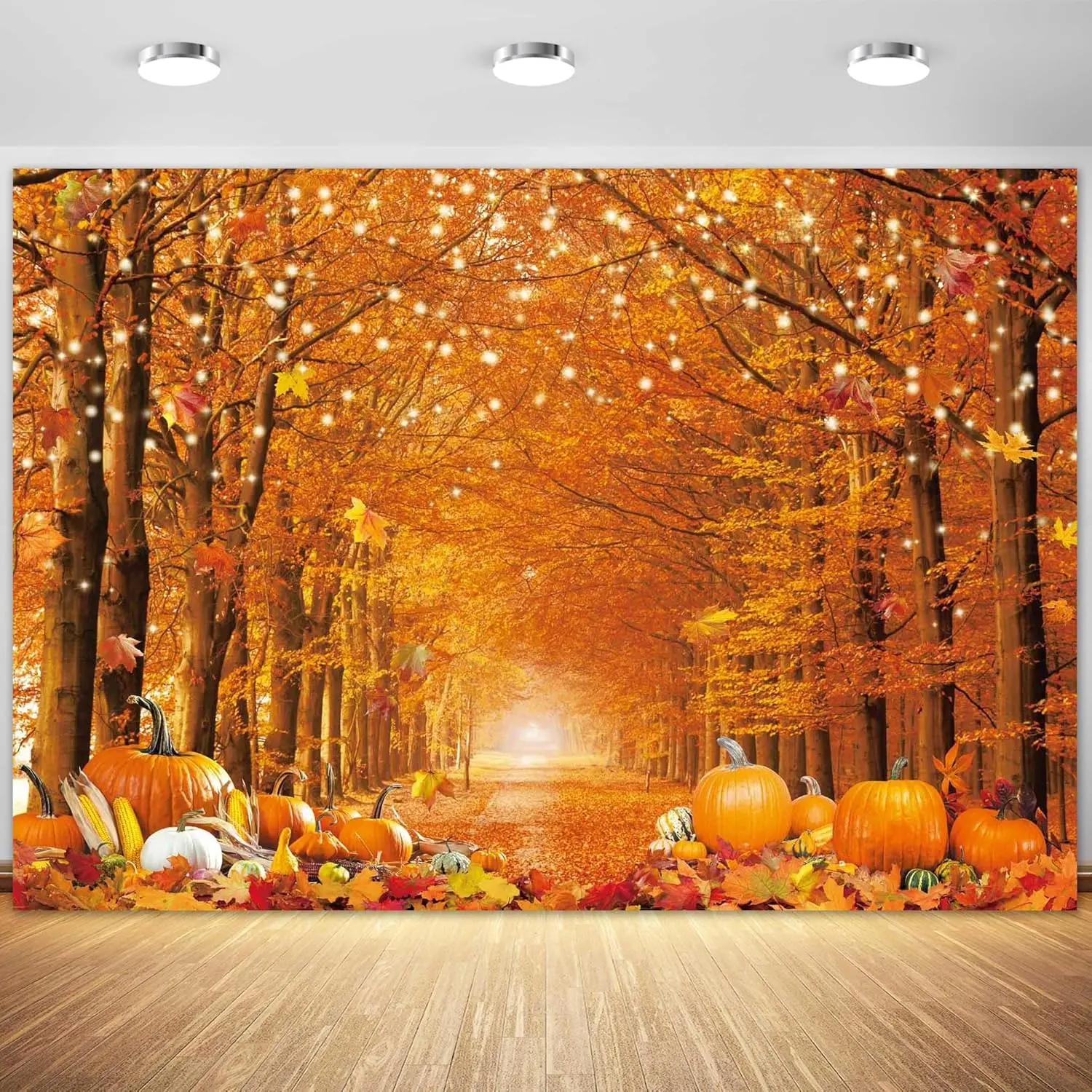 8x6FT Fall Photo Backdrop for Photography Autumn Forest Scene Thanksgiving Maple Leaves Background Fall Friendsgiving Pumpkin Party Decorations Banner Photo Props
