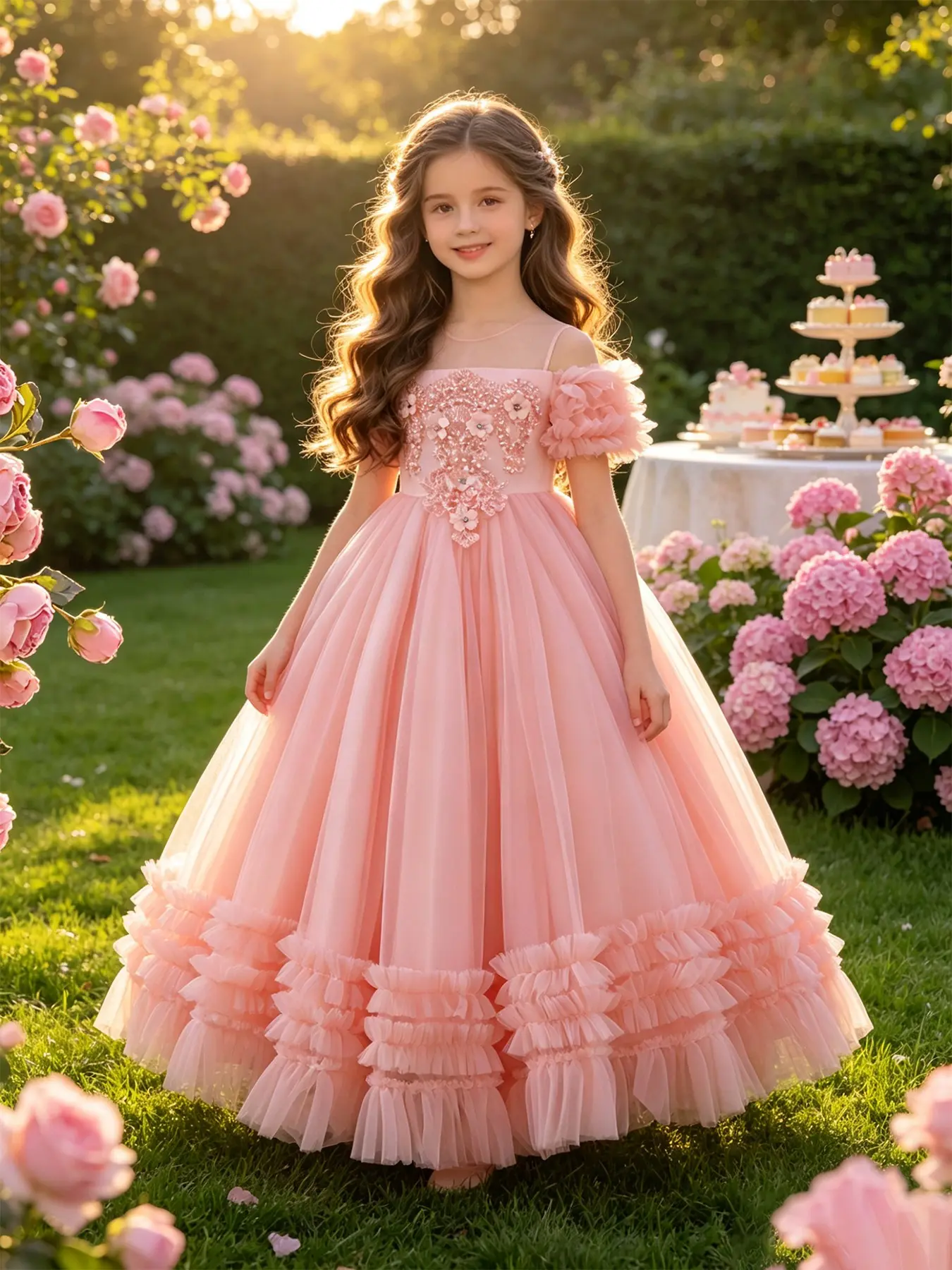 Elegant Girls' Dress for Ages 4-14, Perfect for Holiday Birthday Parties, Birthday Party Dresses, Piano Performance School Shows, High-Quality Formal Wear, Birthday Clothes