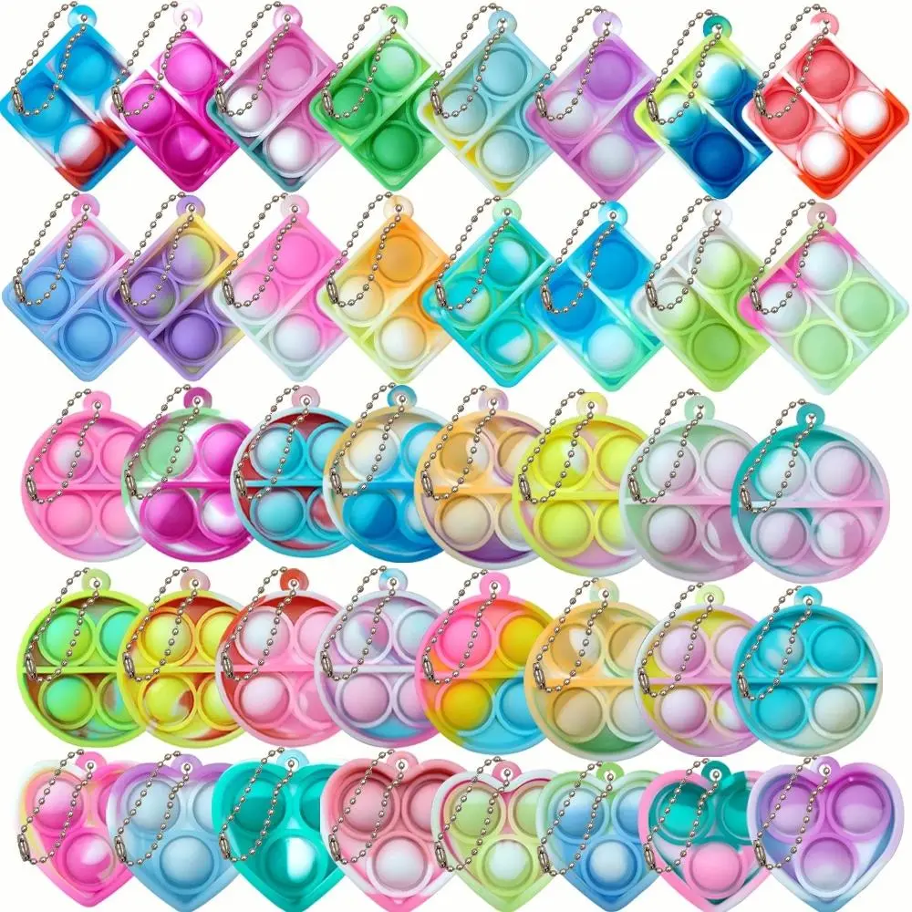 12/24/48-Piece Mini Pop Fidget Keychain Set, Portable Sensory Stress Relief Party Favor and Desk Toy soft novelty original jujutsu toji fushiguro stem playability steamer cute box packaging fidget toy stim pain glitter plushy animal doll cream stick Plush