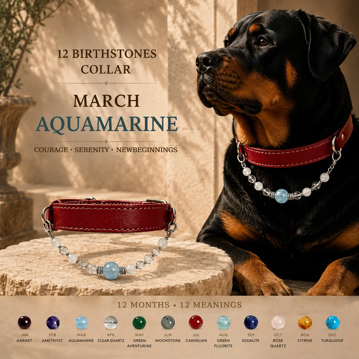 Pet Collar Gift | March. Birthstone that Aquamarine Natural Crystal Stone For Puppy & Kitty Jewelry Necklace