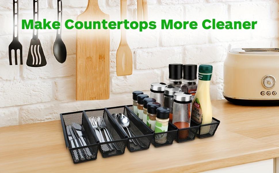 6pcs Expandable Kitchen Drawer Organizer for Cutlery and Silverware - Durable Metal, Lightweight Design with Interlocking Arms for Easy Storage (24.38x7.62x5.08 cm)