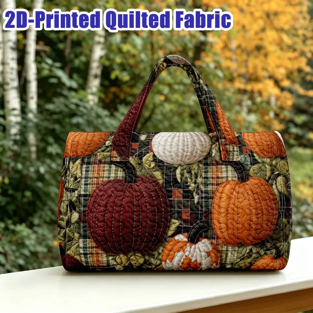 Camping-style quilted cylindrical tote bag, off-white with a pine tree and camper van print—perfect for women. Outdoor adventure style. Great for Halloween, Thanksgiving, and Christmas gifts.