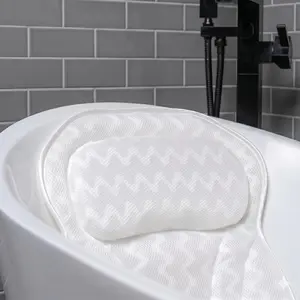 Back Neck Support Bath Pillow, Relaxing Headrest Spa Cushion for Tub, Portable Washable Bathtub Accessories with Thick Soft 3D Air Mesh (Deluxe)