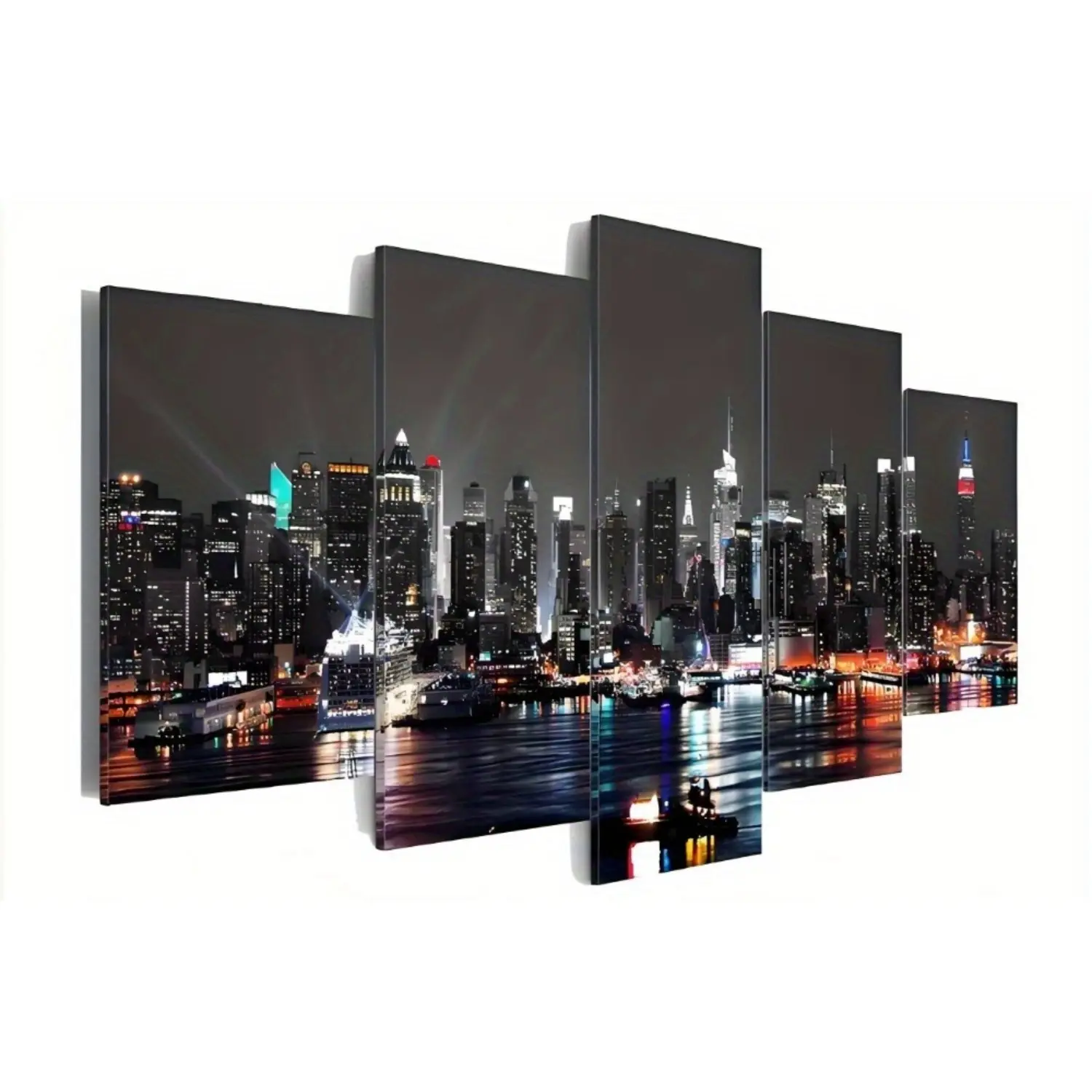 5pcs City Night Scene Canvas Wall Art(canvas Only Without Frames), Luxury Printed City Landscape Posters, Vivid Night View Prints, Elegant Wall Decor for Living Room, Bedroom, Office and Hallway Indoor Home Decoration