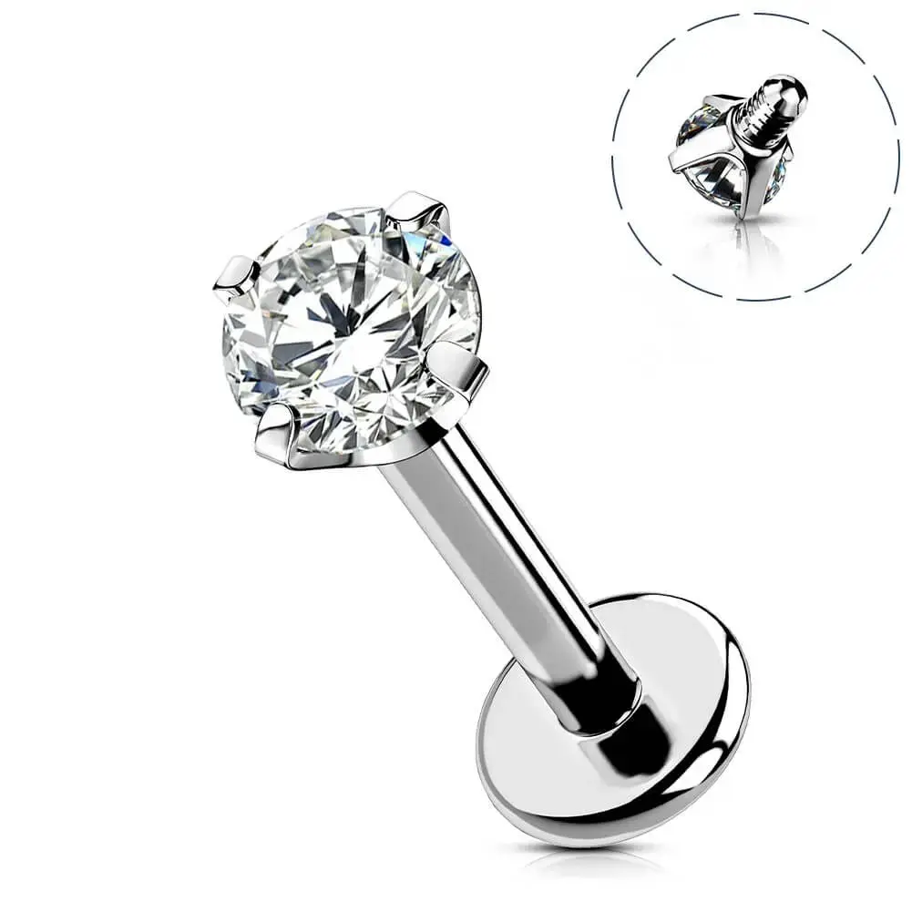 16G CZ Titanium Internally Threaded Labret Helix Stud 1.2mm Bar Length 6mm Philtrum Piercing Stud Wearable Body Piercing Jewelry