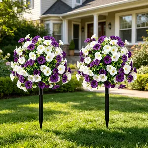 Outdoor Artificial Morning Glory Flowers, UV-Resistant Plastic, Realistic Stone Texture, No Maintenance, Garden Decor