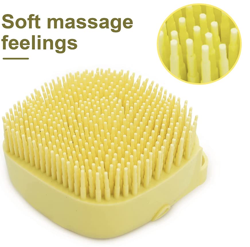 Pet Bath Massage Brush Puppy Dog Cat Grooming Cleaning Soft (Yellow)