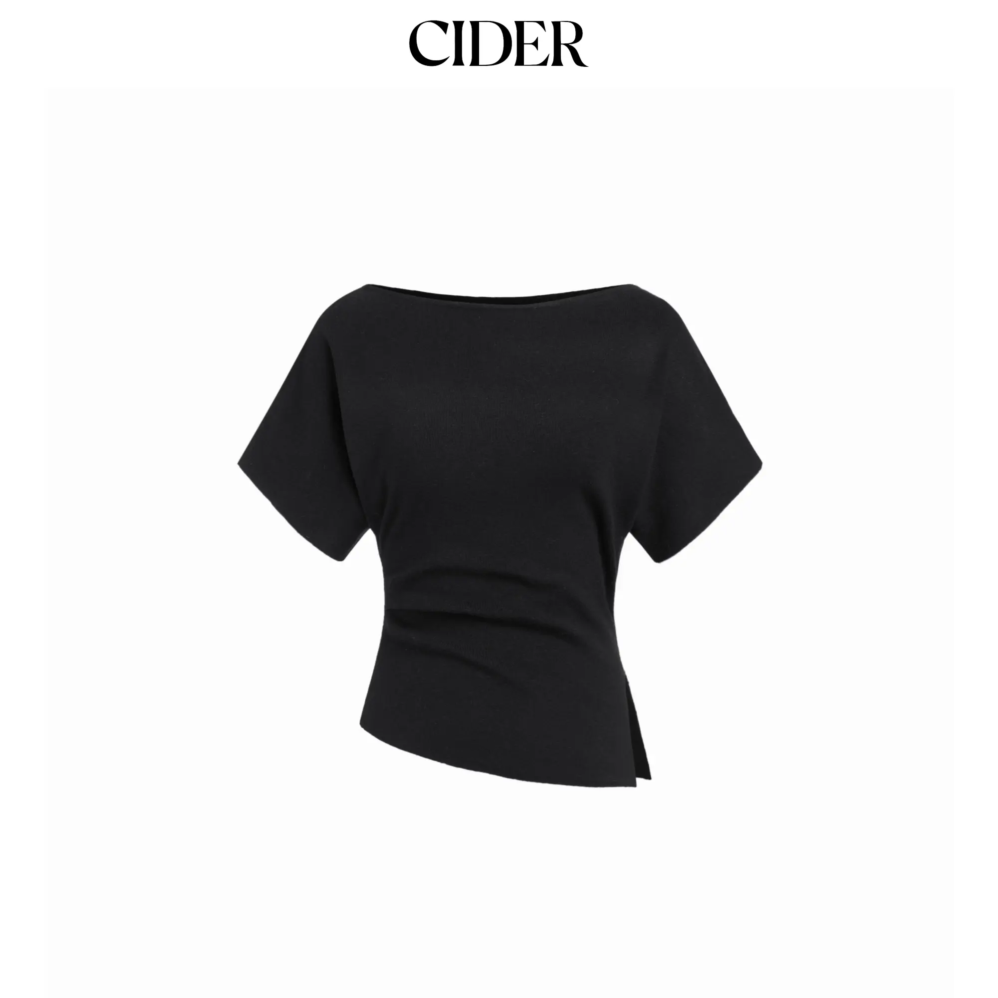Cider Knit Boat Neck Asymmetrical Hem Spilt Batwing Sleeve Top SummerWins SummerFinds