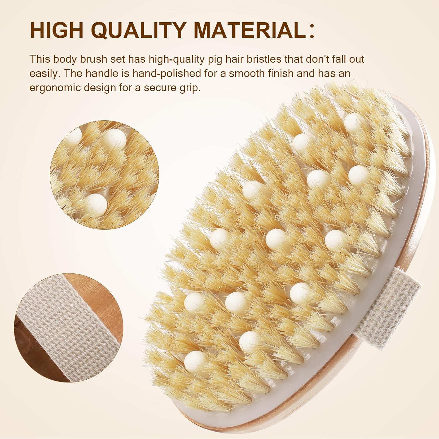 Dry Brushing Set - Natural Boar Bristle Body & Face Brush, Wooden Long Handle Scrub Brush for Cellulite & Lymphatic Drainage, Detachable, 3 Brush Heads Gift Silicone